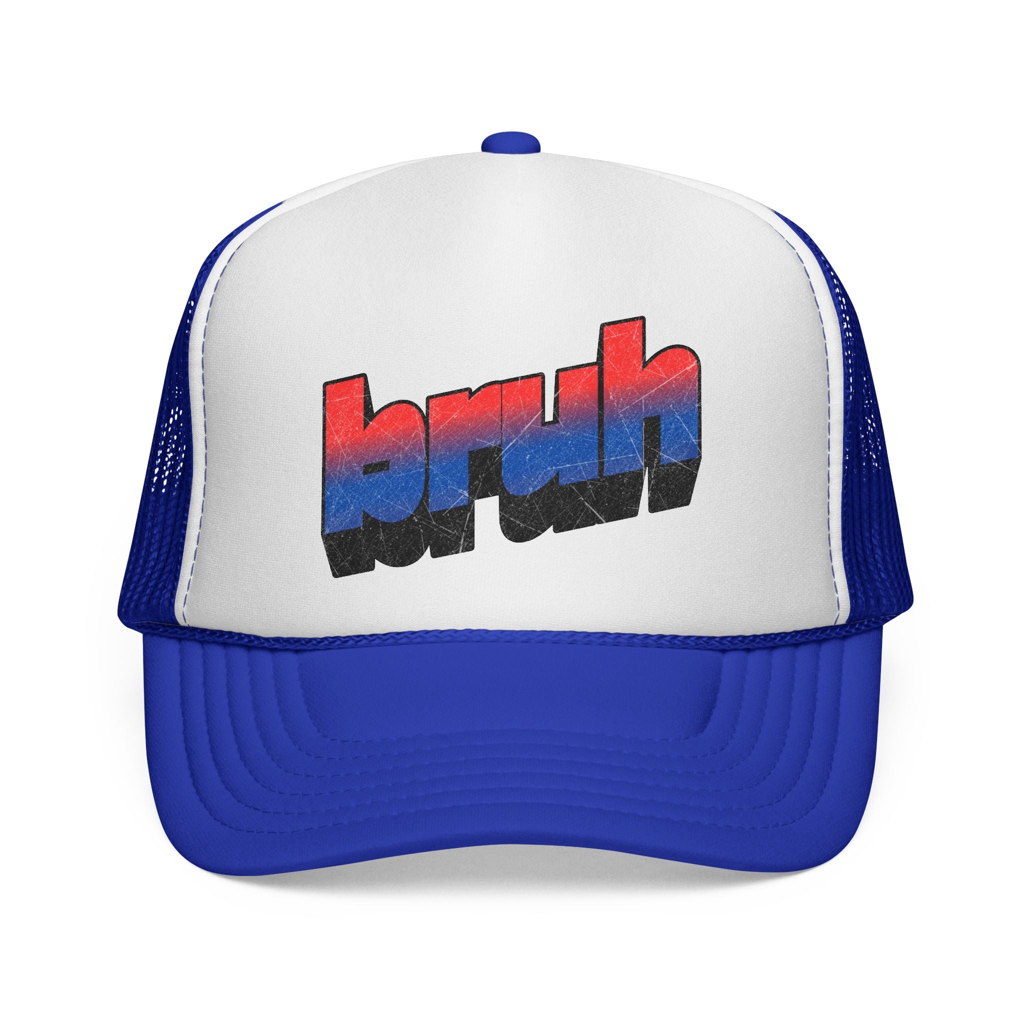 Retro 'bruh' Trucker Hat – Vintage Striped Logo Mesh Cap