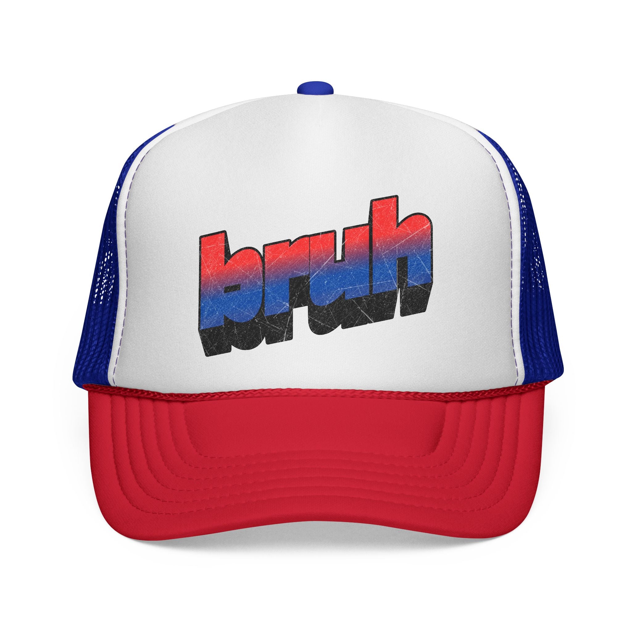 Retro 'bruh' Trucker Hat – Vintage Striped Logo Mesh Cap