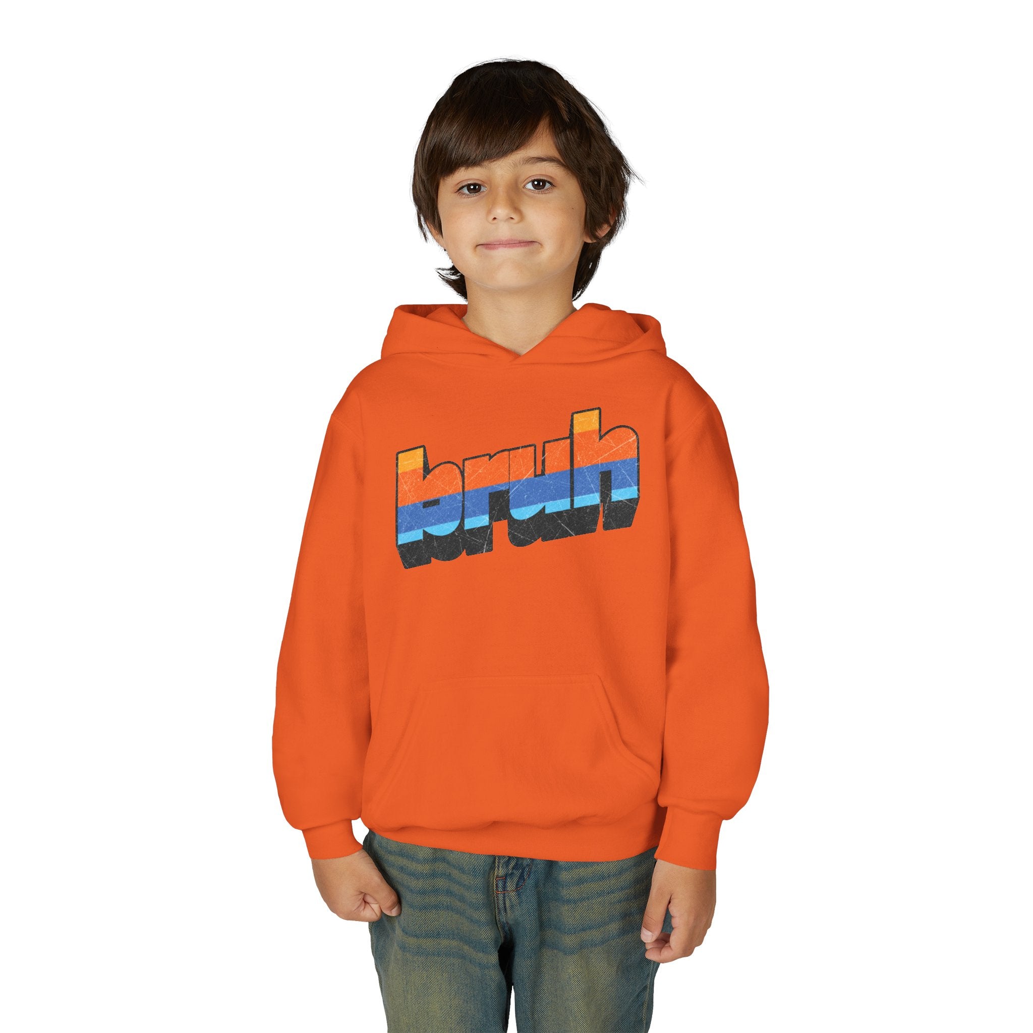 bruh retro stripe Youth Hoodie | vintage text graphic